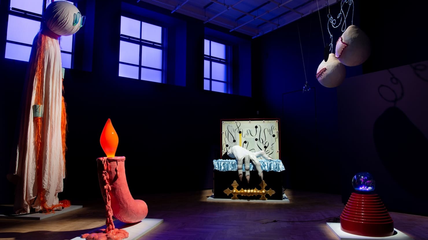 Tai Shani, Neon Hieroglyph, 2020 © Tai Shani. Installation view, British Art Show 9, 2021-22, Aberdeen Art Gallery. Photo © Mike Davidson.