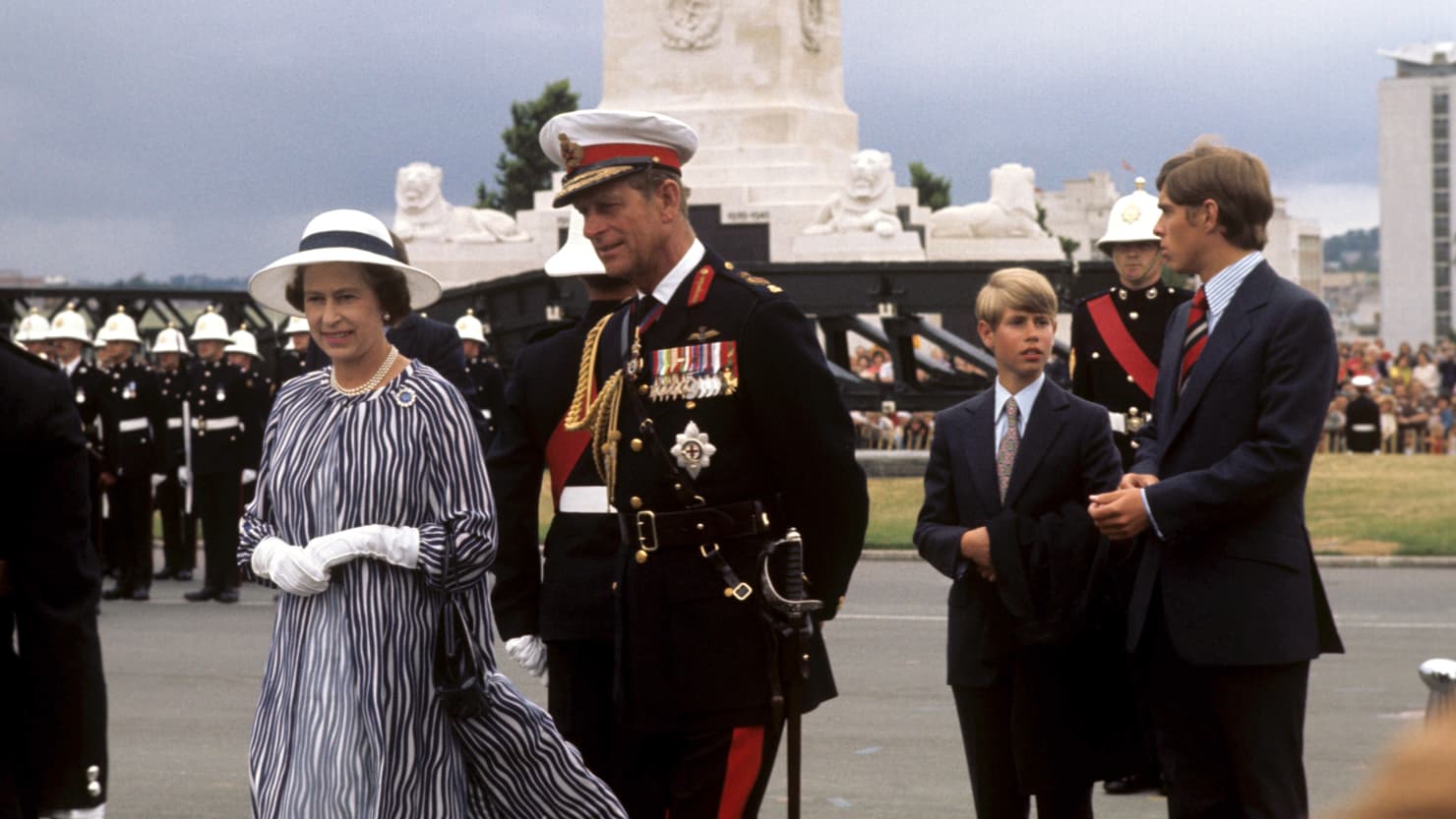 Queen Elizabeth II and the Duke of Edinburgh review the Royal Marines on Plymouth Hoe during the Queen's Silver Jubilee Tour of Great Britain in 1977 (Press Association)