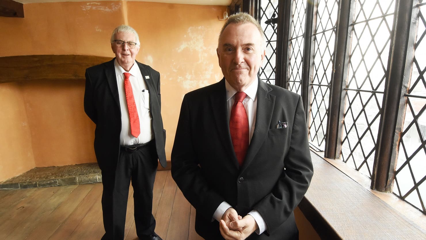 Councillors Pete Smith and Tudor Evans inside the Elizabethan House