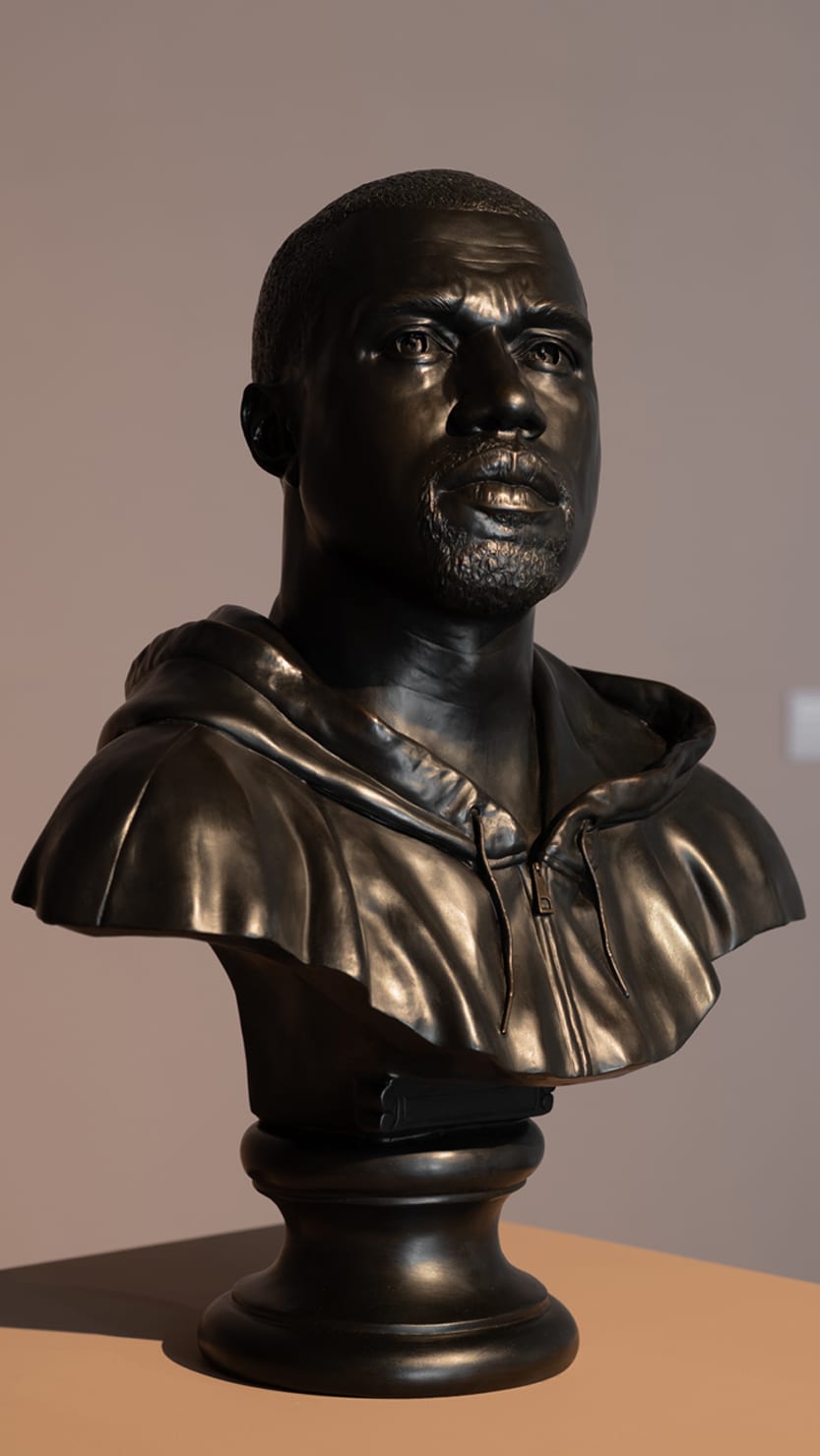 A close up of Kanye, 2015 by Kehinde Wiley on display in Plymouth's Levinsky Gallery, autumn 2020