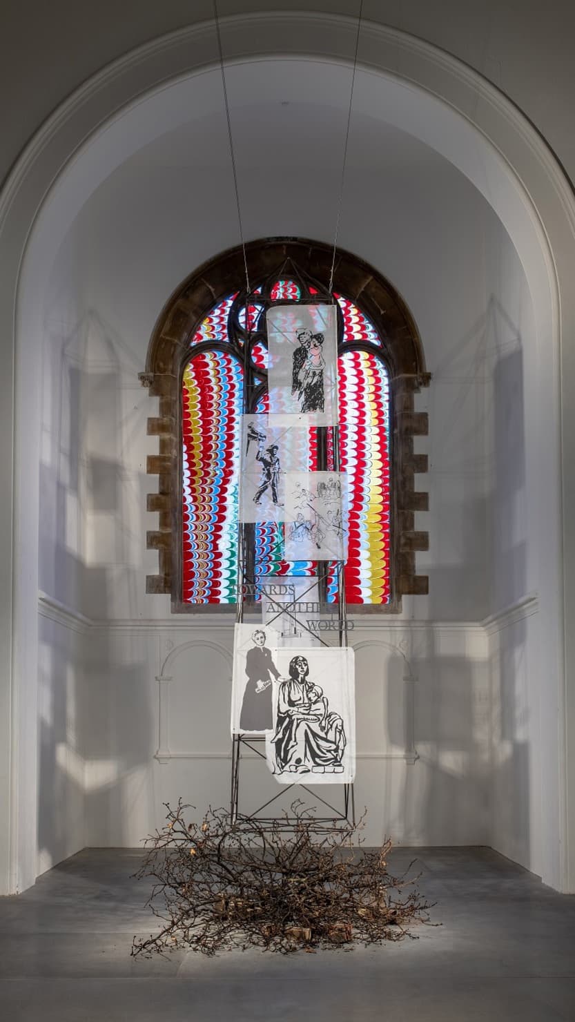 The 'Towards Another World' sculpture by Sue Williamson on display in St Luke's church at The Box