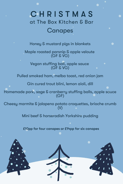Christmas canape menu The Box Kitchen and Bar