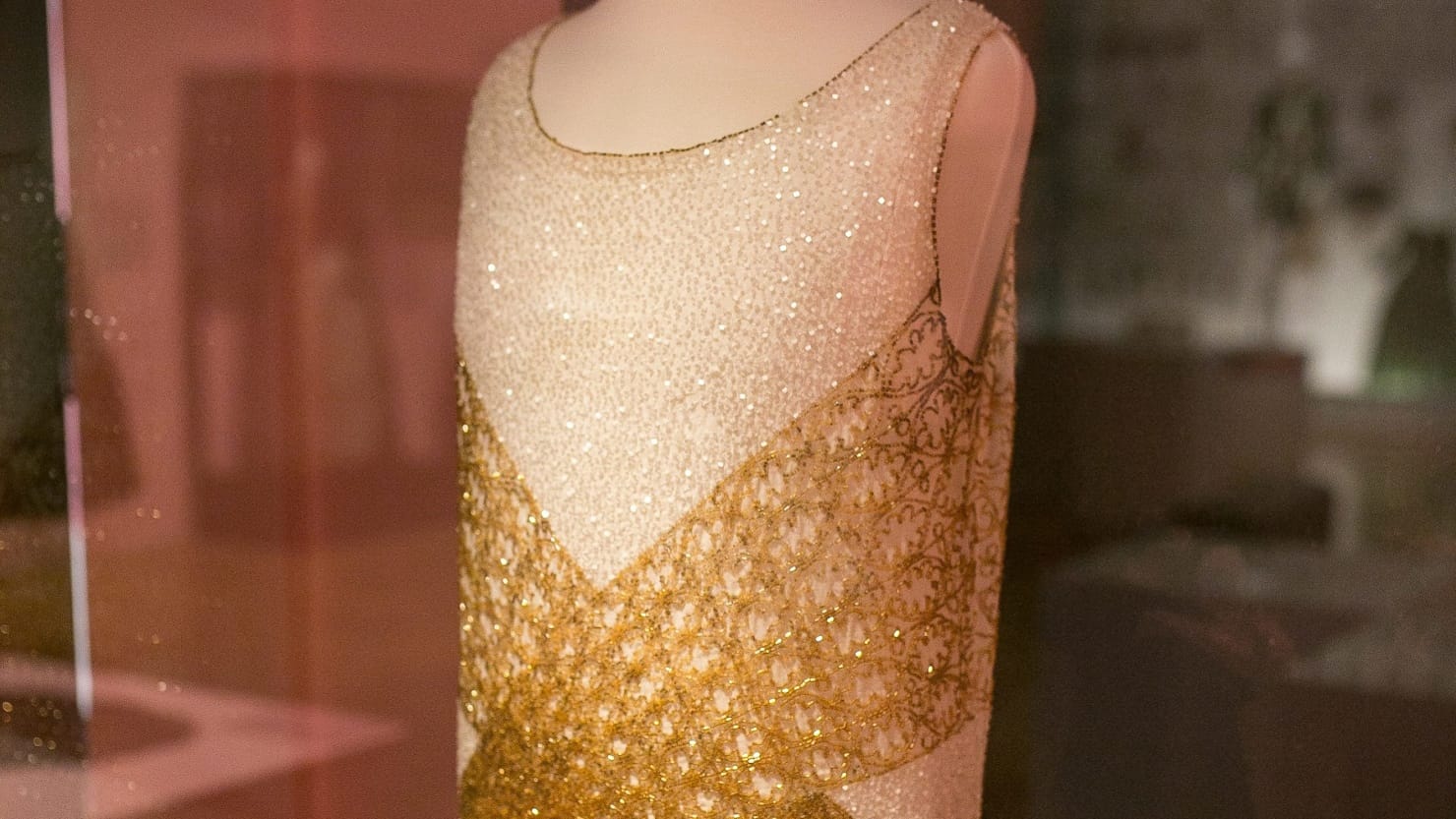 1920s beaded dress on display at The Box