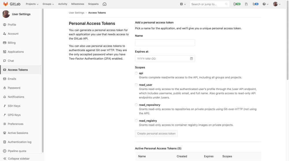 Gitlab Personal Access Token