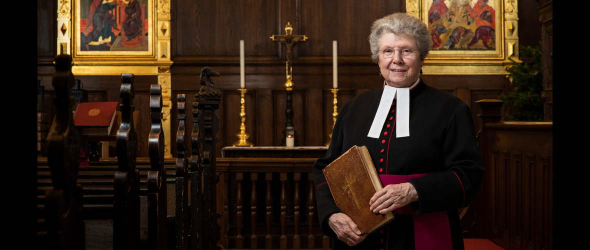 Canon Ann Clarke in the Charterhouse Chapel