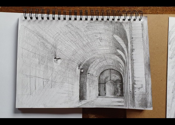 Pencil drawing of the Norfolk Cloister