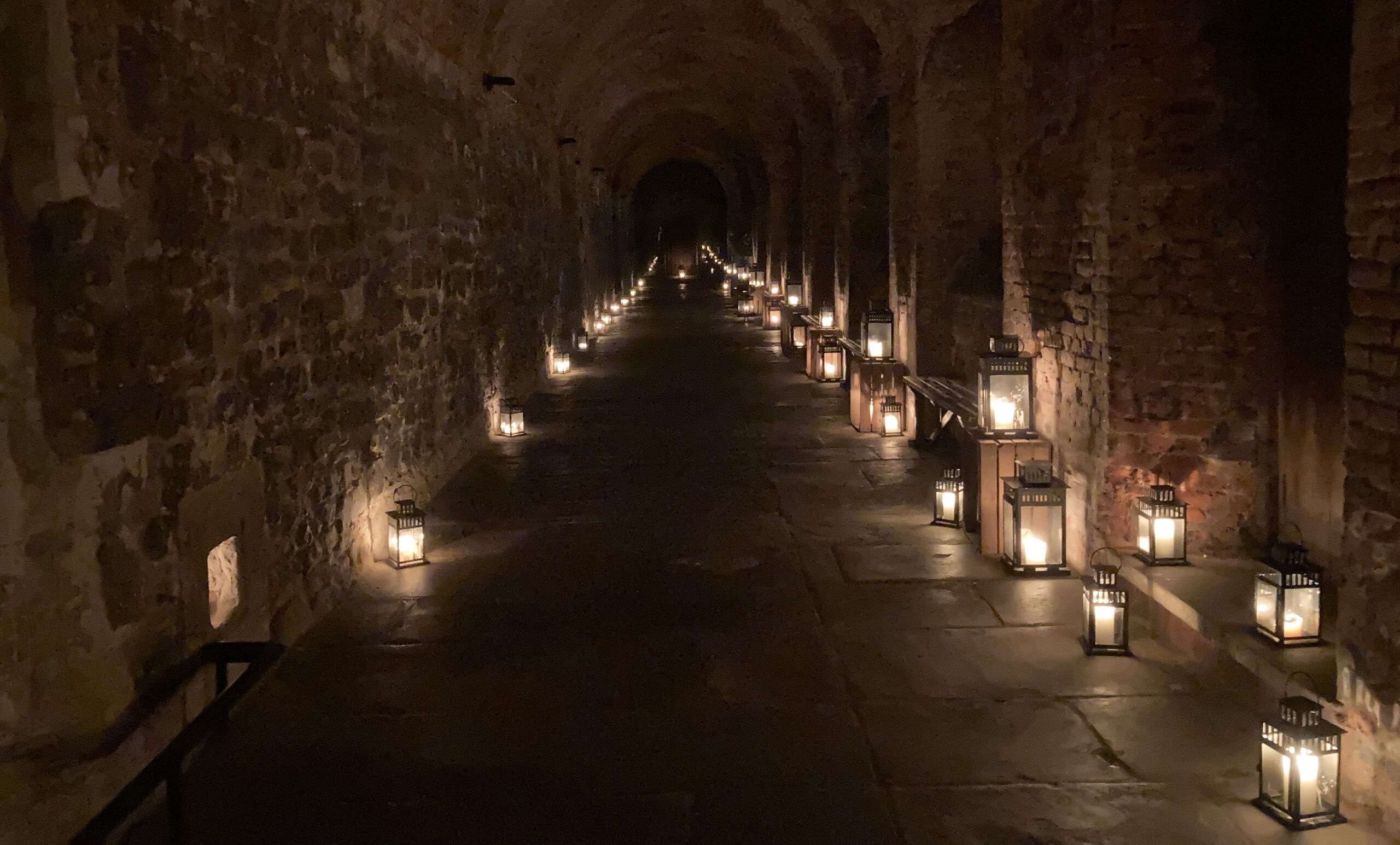 Lanterns along the Norfolk Cloister at the Charterhouse