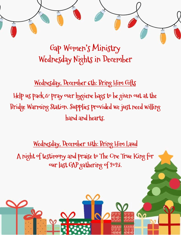 Gap Women's Ministry Wednesday Nights in December