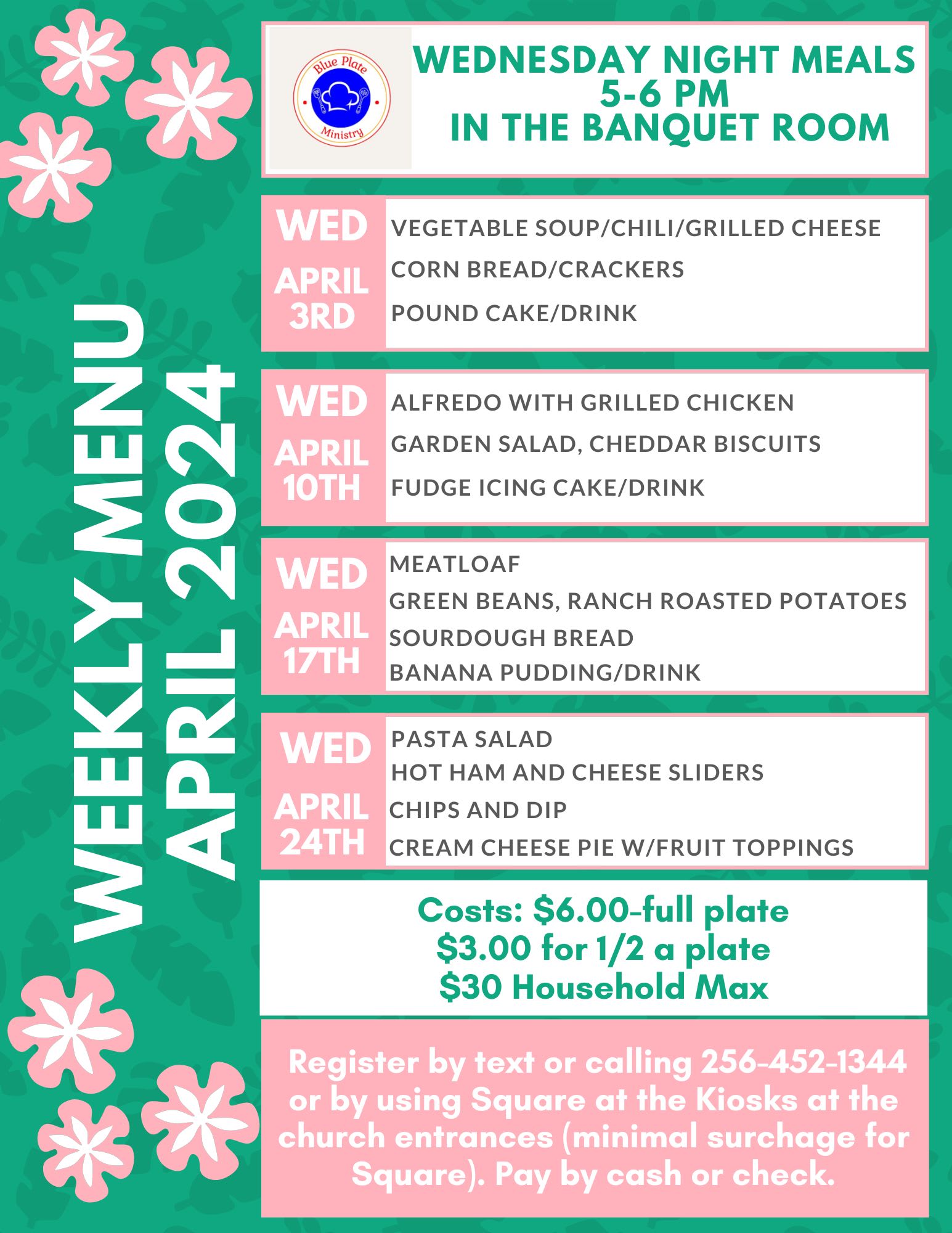 Blue Plate Ministry Meals for April