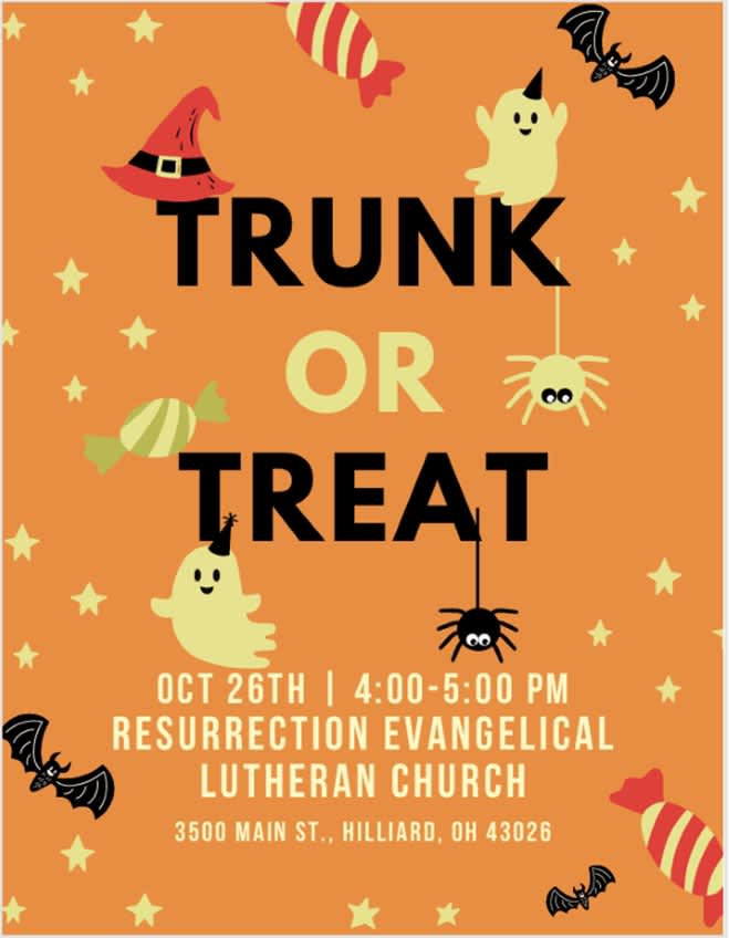 Trunk or Treat 10/26 in the parking lot 4-5pm