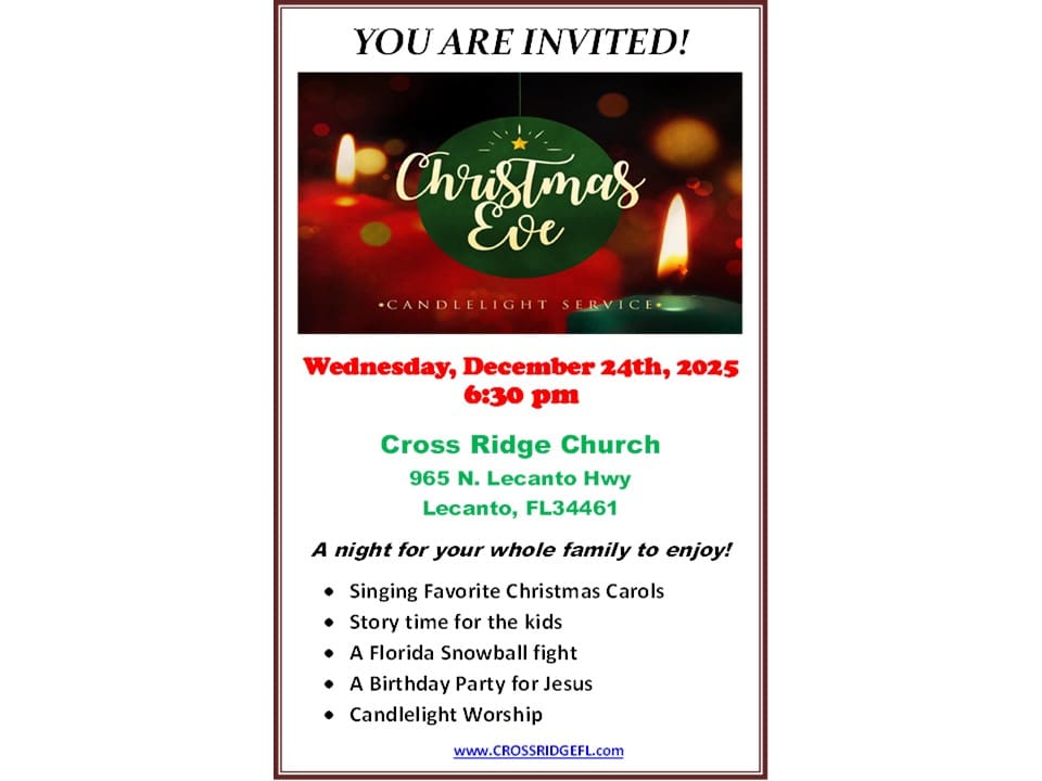 Christmas Eve Service 6:30 PM All Welcome