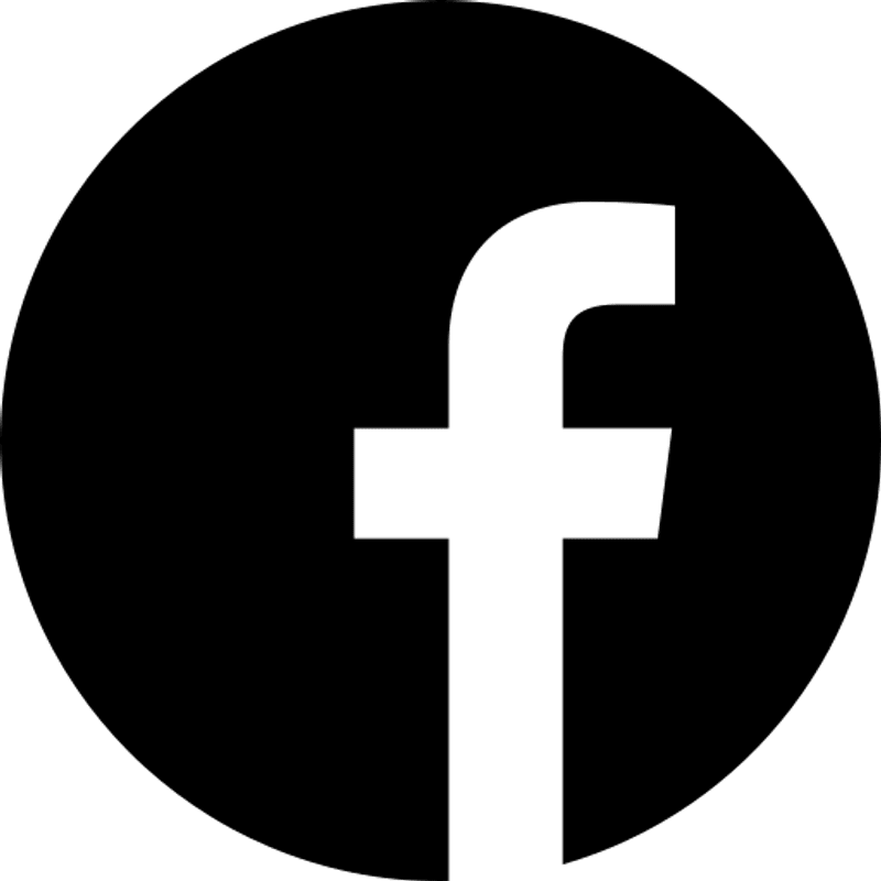 A white lowercase letter 'f' inside a solid black circle, representing the Facebook logo.