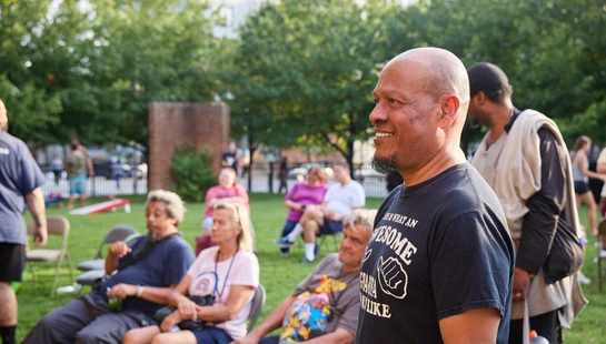 A man smiling at a party, Abbott Memorial Presbyterian Canton Church Baltimore