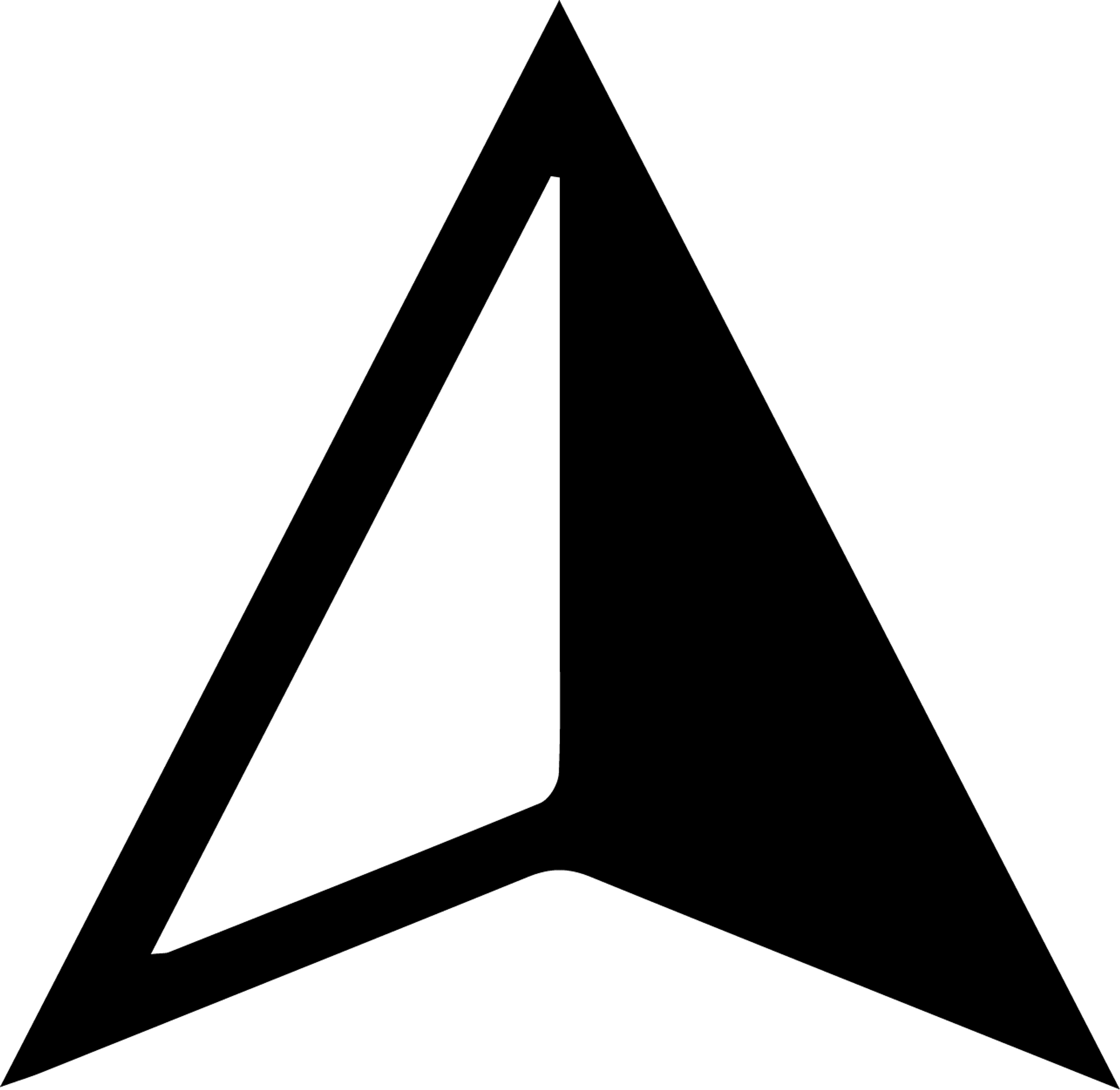 A black triangular icon resembling a navigation arrow pointing up and right. A white inner triangle creates a 3D, folded paper effect.