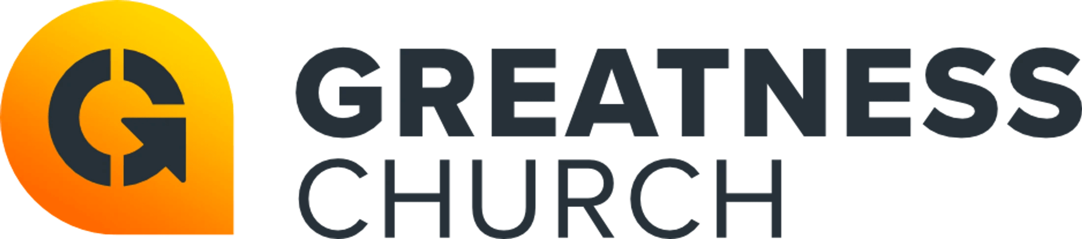 Greatness Church logo, an orange-to-yellow gradient rounded shape with a stylized 'G' icon beside the wordmark 'GREATNESS CHURCH'.
