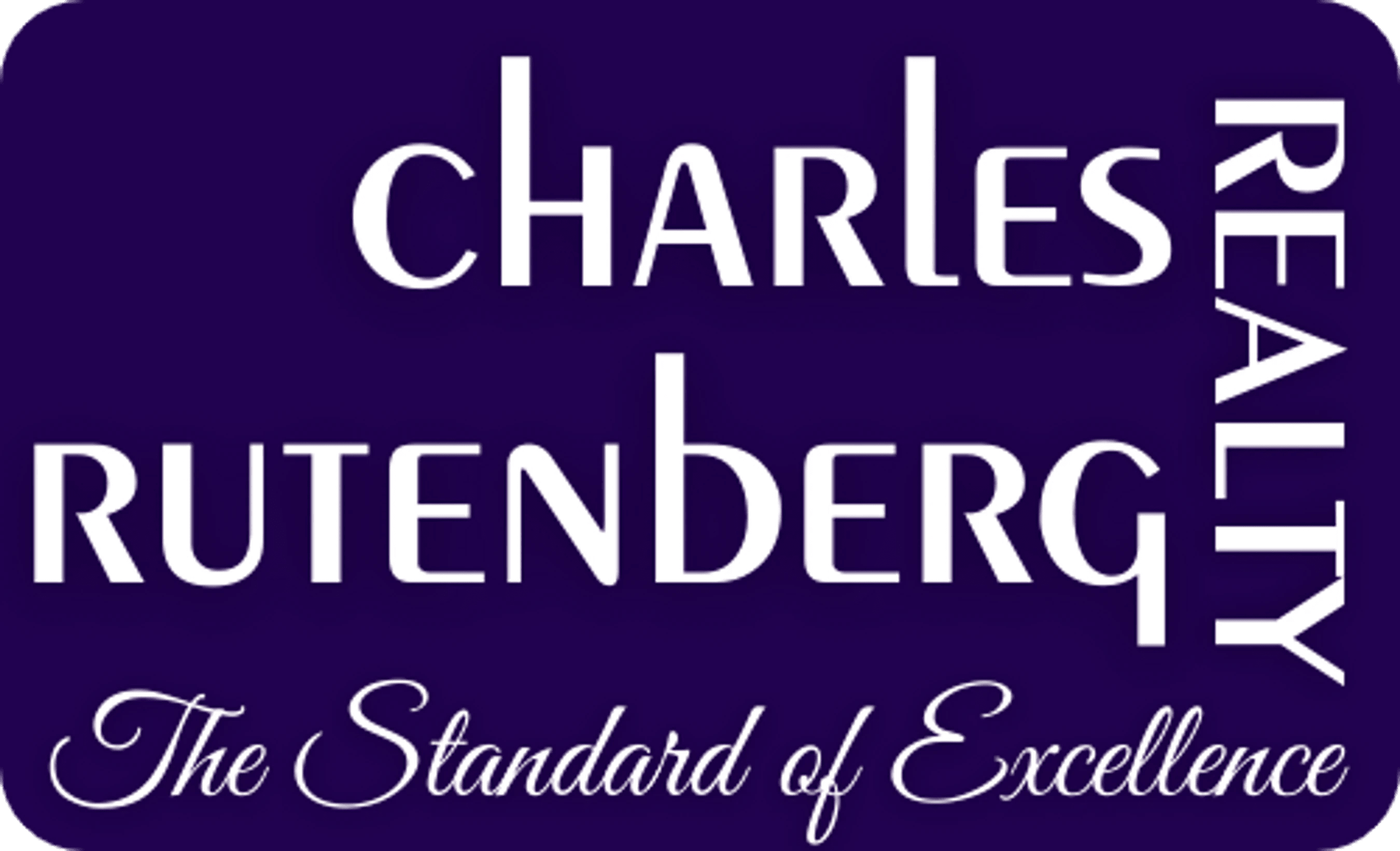 The logo for Charles Rutenberg Realty, featuring the company name and tagline 'The Standard of Excellence' in white text on a dark purple background.
