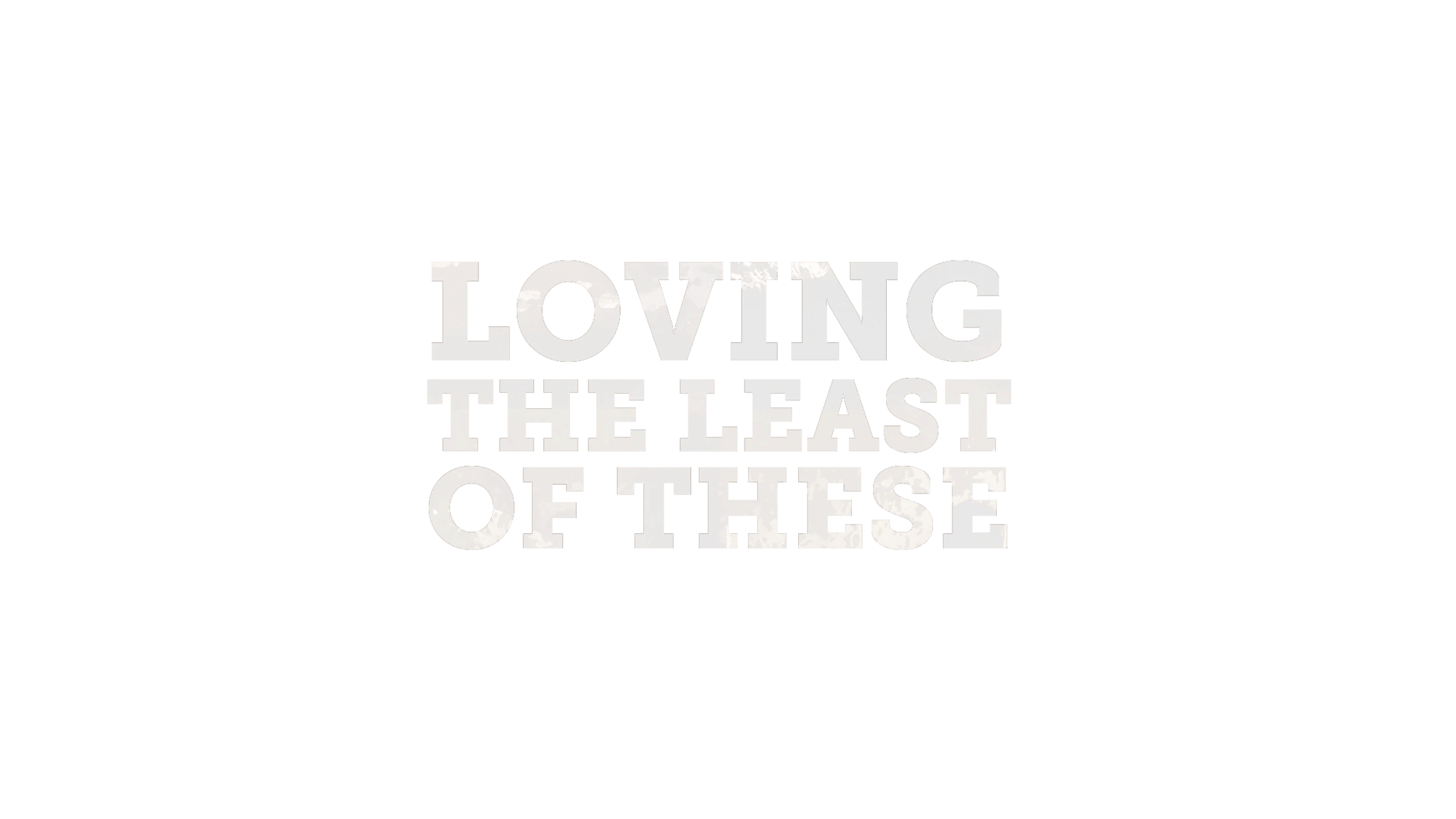 The phrase 'Loving The Least Of These' is written in a bold, textured, light-colored font on a plain white background.