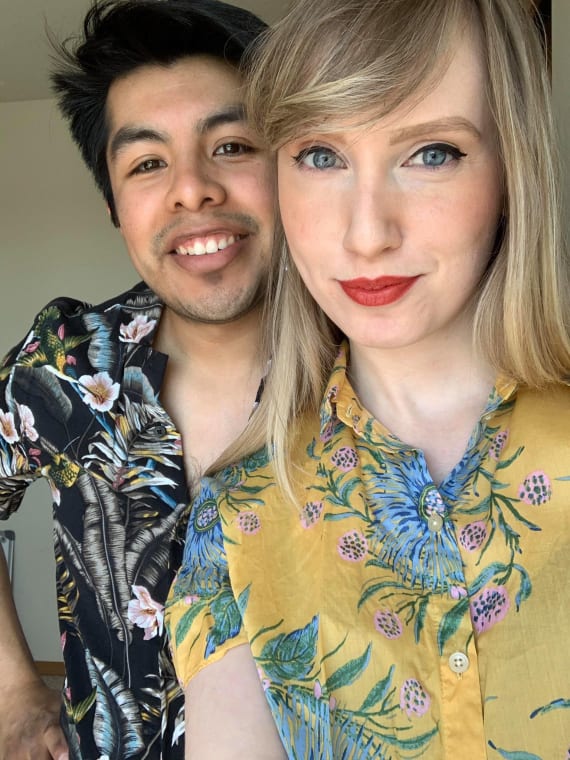 Danny and Kami wearing floral shirts