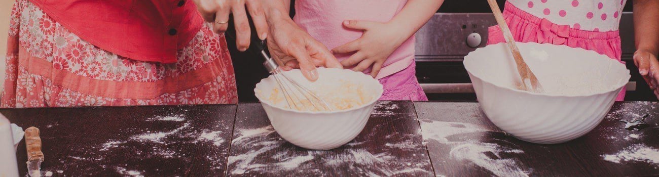 Mom and kids cooking