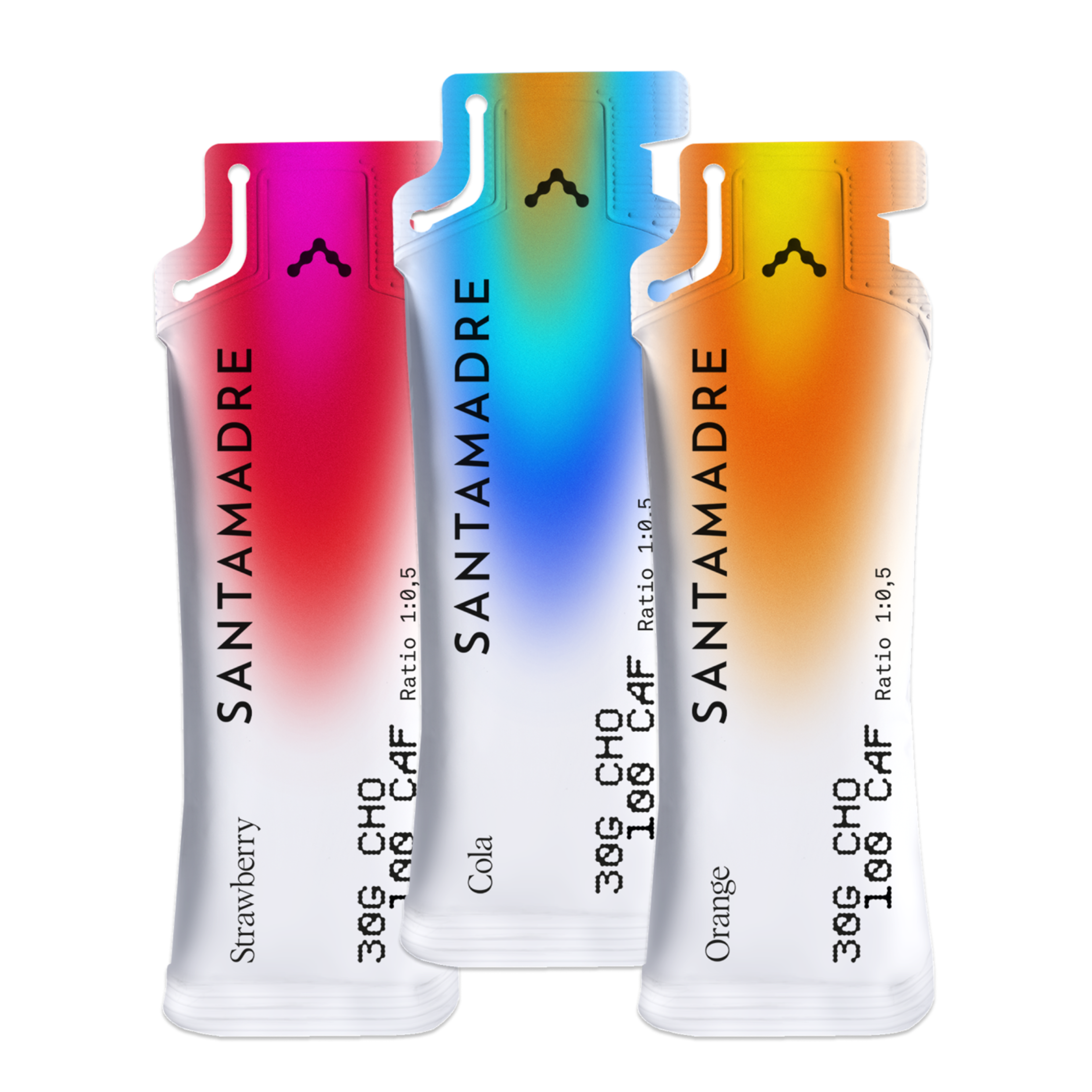 three colorful Santa Madre Energy Gel sachets