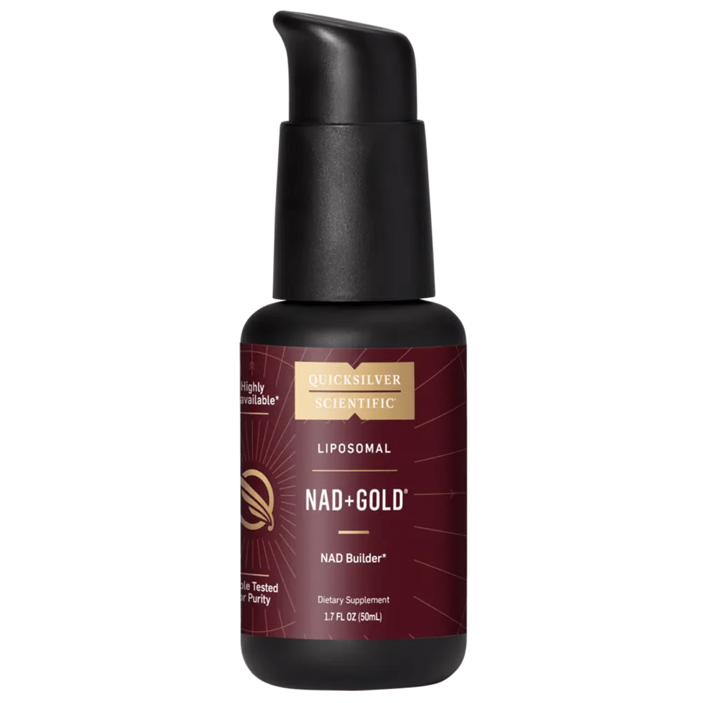 Quicksilver Scientific NAD+ Gold liposomal supplement — supports cellular energy and longevity with NAD+ precursors