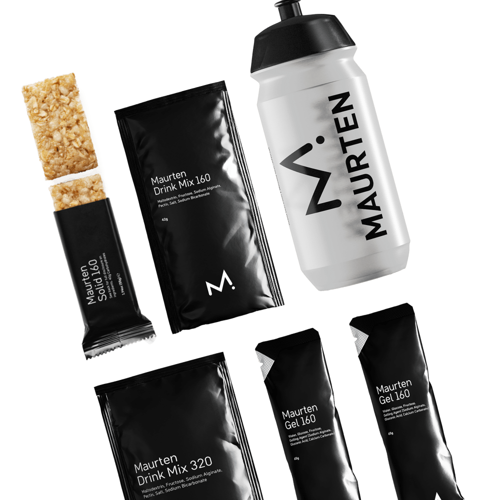 Maurten endurance tryout pack — includes Solid C160, Drink Mix 160 and 320, and Gel 160 for complete fueling strategy