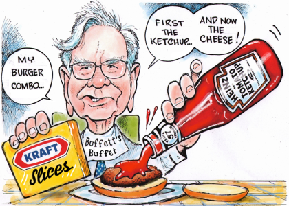 Warren buffet cartoon using brand name condiments