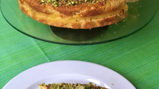 Torta al mandarino e pistacchi con crema leggera al mandarino