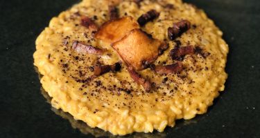 Risotto alla zucca fritta, pancetta e cioccolato