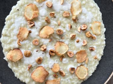 risotto al topinambur, nocciole e fonduta di Pecorino Romano e Chardonnay Pouilly Fuissé - risotto