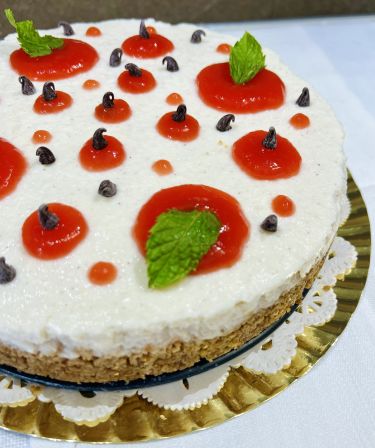 Cheesecake all'anguria e crema di yogurt e ricotta senza cottura - dettaglio zoom