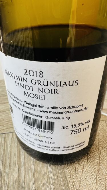  Da ora in poi potrai degustare Pinot Noir GG Grosses Gewächs dalla Mosella -  retro etichetta Maximin Grünhaus 