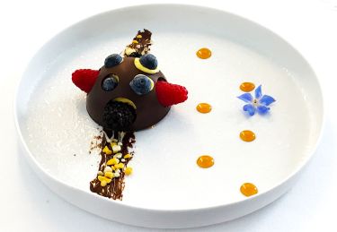 Ristorante I Pupi Bagheria - guscio di cioccolato, gelato allo yogurt, maracuja e frutti di bosco