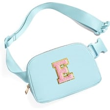 belt bag fanny pack crossbody bags with initial letter patch cute stuff birthday gifts for teenager girls trendy preppy stuff for teen girls cool stuff for teens (icing blue-e)