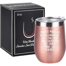 coworker gifts for women, chance made us colleagues wine tumbler coworker, funny going-away leaving farewell thank you birthday christmas gifts for coworkers colleague boss, 12 oz, rose gold