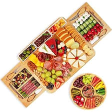 yzs charcuterie board set, cheese board & knife set with cheese tray, large bamboo platter for cheese & meat - gift for women, couples wedding anniversary, housewarming