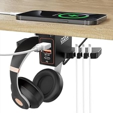 cozoo headphone stand with usb charger under desk headset holder mount with 3 port usb charging station,iwatch stand smart watch charging dock dual earphone hanger hook,pc accessories gifts,ul tested