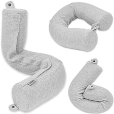 dot&dot twist memory foam travel pillow for neck, chin, lumbar and leg support - neck pillows for sleeping travel airplane for side, stomach and back sleepers - adjustable, bendable roll pillow