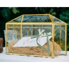 ship from us vintage gold/ sliver/ black large geometric glass card box terrarium with slot, heart lock, handmade for wedding reception