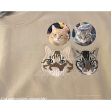 custom embroidered cat sweatshirt from your photo, personalized cat face with cat name hoodie, custom embroidery cat lover  crewneck hoodie