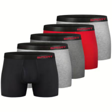 5pcs comfort fit men's sports long boxer briefs - soft cotton underwear with fly, regular stretch elastic wide band, breathable, moisture-wicking, quick-drying, anti-chafing, comfortable underpants for active men