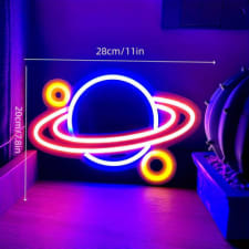 1pc unique high-light planet neon battery or usb-powered asteroid cluster led light - 11x7.8in wooden handicraft led sign with color-changing effects - perfect for wall decoration, aesthetic hanging, bedroom, game room, and home accent lighting
