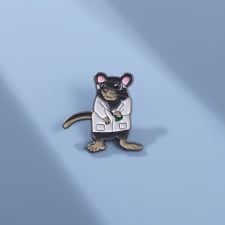 1pc scientist rat enamel pin, brooch lapel badge cartoon animal job jewelry gift for friends and men