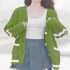button front knit cardigan, casual v neck drop shoulder long sleeve sweater, women's clothing