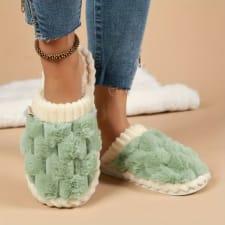 cozy winter fuzzy slippers - soft, warm, and comfortable closed-toe shoes for indoor bedroom use - plush slip-on design with gentle grip sole