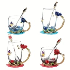 flower tea cup - elegant flower pattern tea cup set - clear glass - blooming beauty, sip by sip!