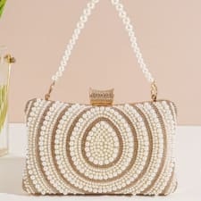 beaded clutch bag with detachable faux pearl bracelet and metal long shoulder chain, suitable for banquets, dances, gatherings, and weddings