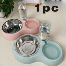 1pc resin pet feeding and watering set for cats and dogs, dual bowl design with built-in water dispenser, non-slip base, no battery required