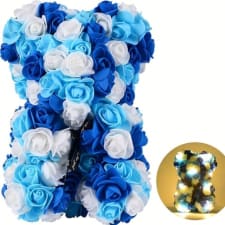 [top-rated] everlasting rose bear - 9.45" colorful artificial flower teddy, perfect for valentine's day & birthday gifts, handcrafted pe foam decor