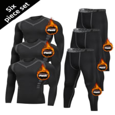 men's 6pcs athletic set: fleece-lined, print compression tops & leggings for running & gym - warm, stretchy activewear for fall/winter
